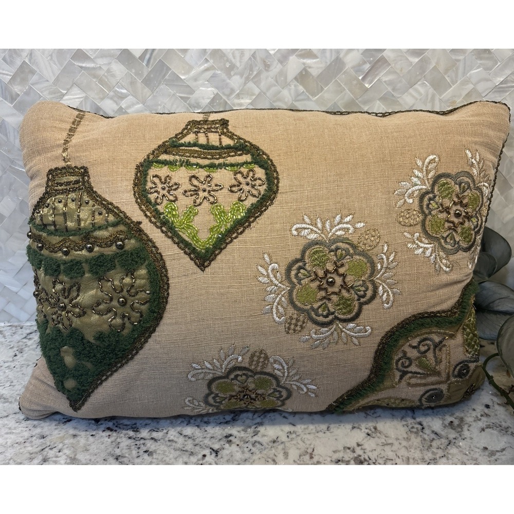 Pier 1 Imports Beaded Embroidered Ornaments Snowflakes Throw Pillow Christmas